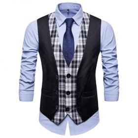 Men Plaid Patchwork Blazer